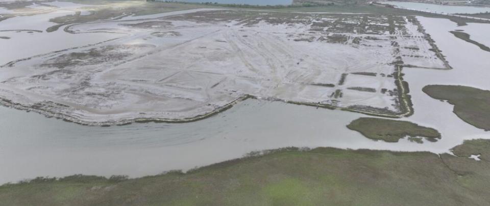 a drone shot of a marsh