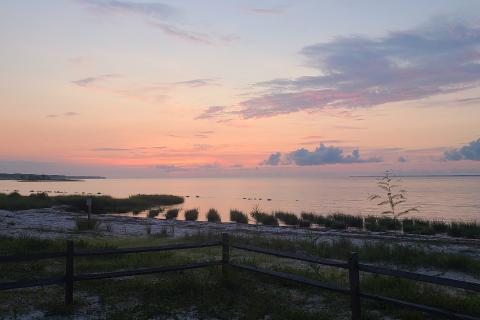 cat point living shoreline at sunset