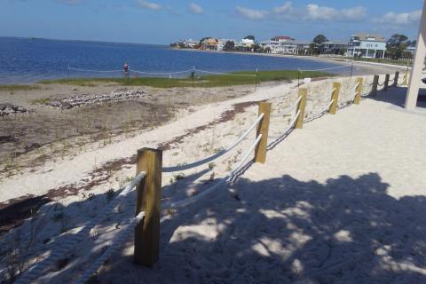 Many aspects of the restored Shell Point Beach include coastal vegetation, sand re-nourishment and public amenities.