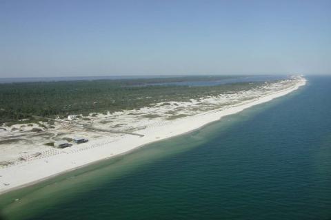 Aerial view of the Gulf coastline at Bon Secour National Wildlife Refuge.