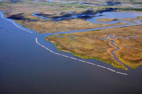 Aerial view of living shorelines in Mississippi