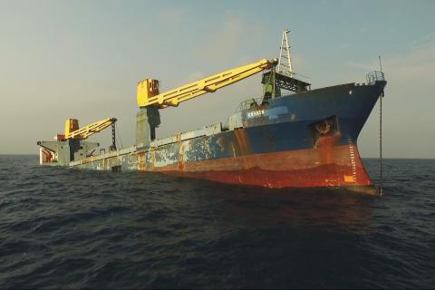 The vessel Kraken sinking into the gulf to create a new artificial reef for fish habitat.