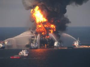 the Deepwater Horizon rig on fire