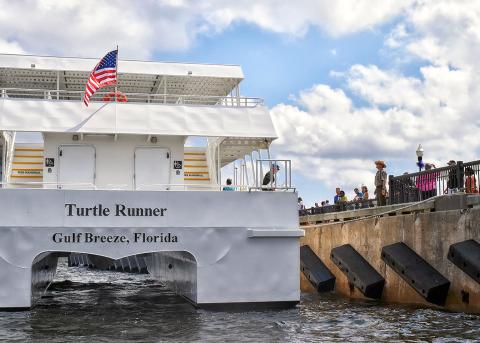 Residents greet arriving ferries