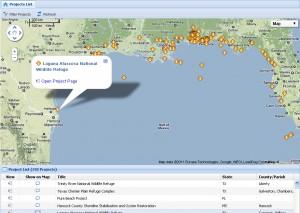Screenshot of a map showing early restoration project ideas